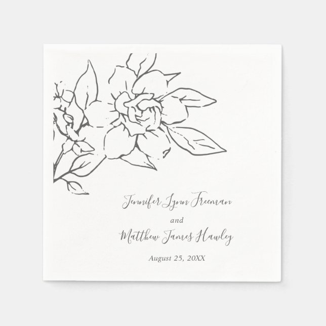 Neutral Line Art Floral Elegant Wedding Napkin (Front)