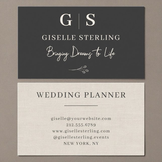 Neutral Linen Elegant Minimalist Monogram  Business Card (Creator Uploaded)