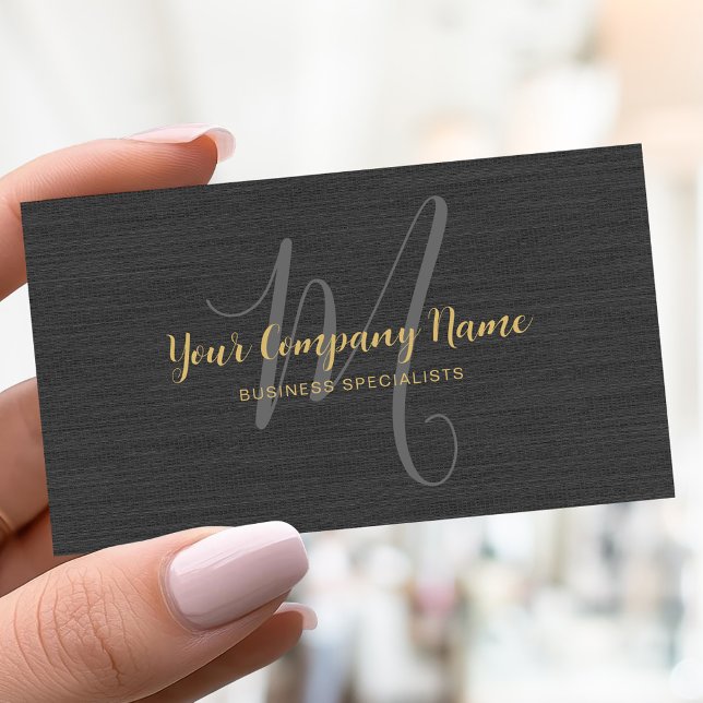 Neutral Linen Initial Monogram Luxury Gold Script Business Card (Creator Uploaded)
