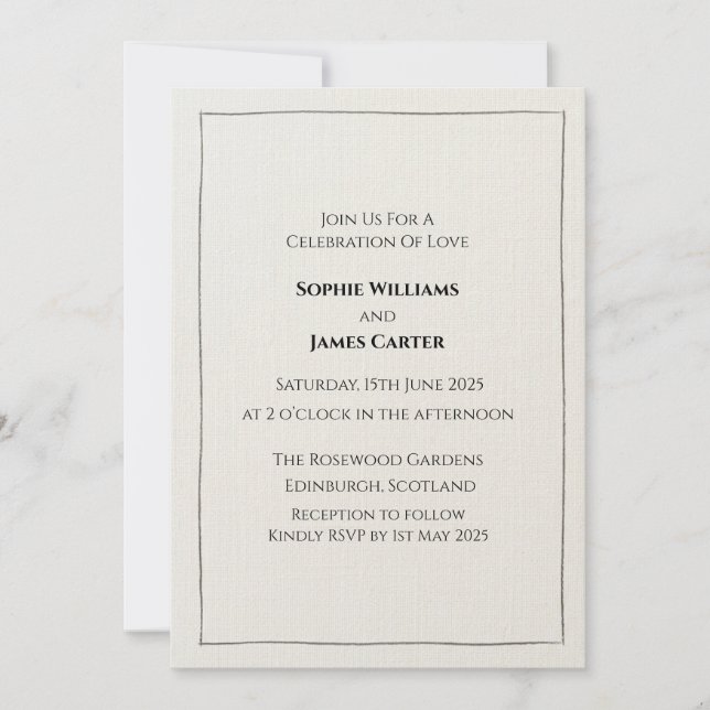 Neutral Linen Weave Minimalist Elegant Wedding Invitation (Front)