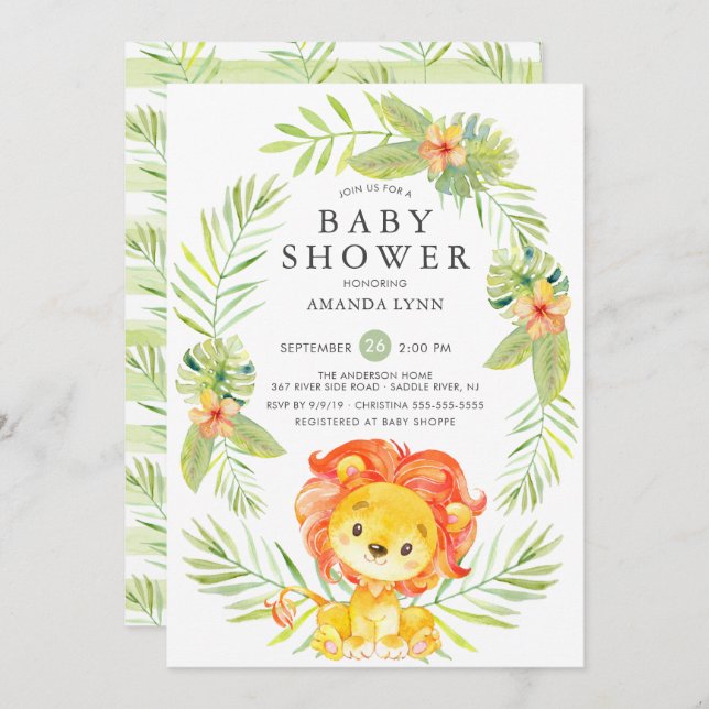 Neutral Lion Baby Shower Invitation (Front/Back)