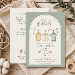 Neutral Locally Grown Baby Clothesline Baby Shower Invitation