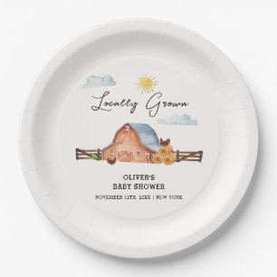 Neutral Locally Grown Farm Barn Baby Shower  Paper Plate