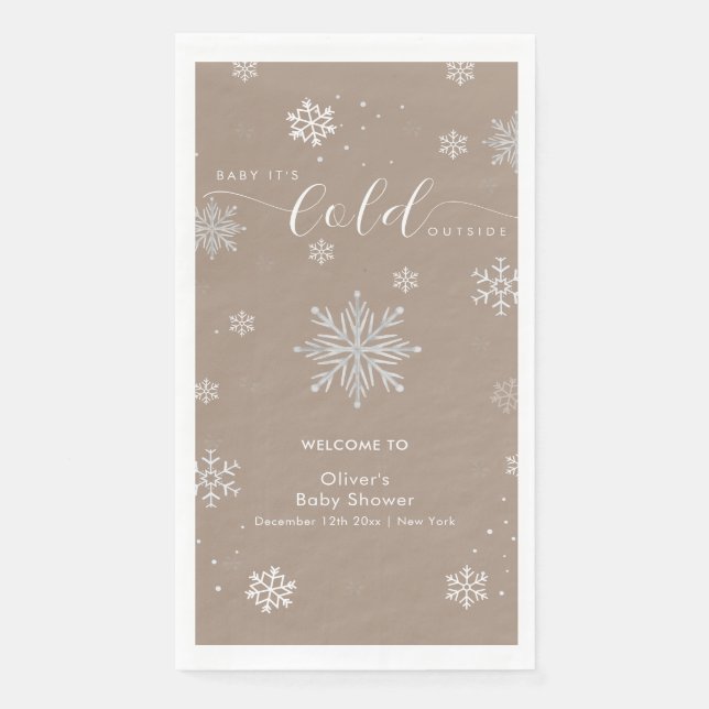 Neutral Magical Snowflake Baby Shower Welcome  Napkin (Front)