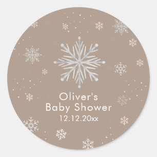 Neutral Magical Winter Snowflake Baby Shower Classic Round Sticker