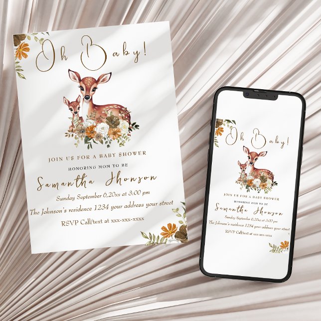 Neutral mama deer and baby deer baby shower  invitation (Creator Uploaded)