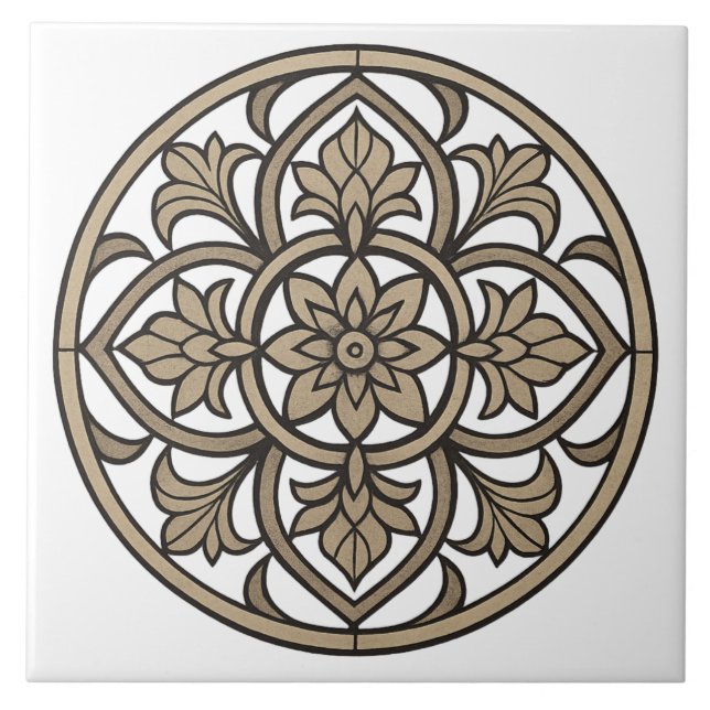 Neutral Mandala in Beige Ceramic Tile (Front)