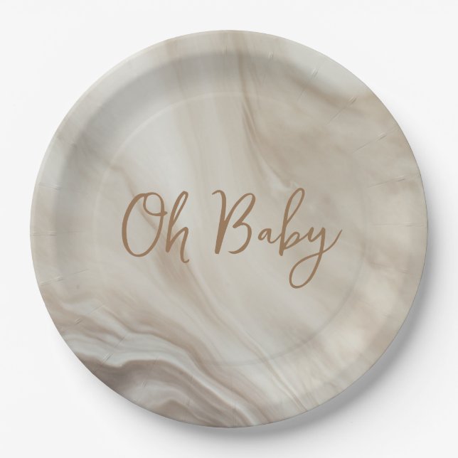 Neutral Marble Baby Shower Paper Plates (Front)