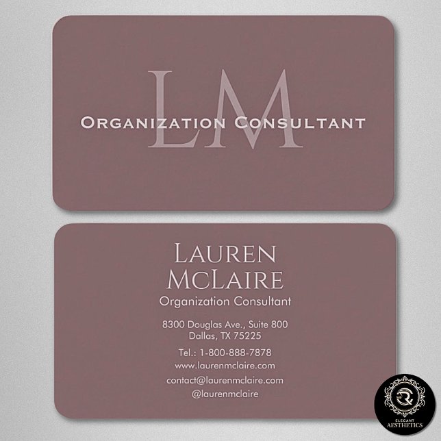 Neutral Mauve Taupe Monogram Business Card (Creator Uploaded)
