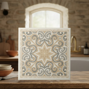 Neutral Mediterranean Pattern Pat#15 Greige ID1195 Ceramic Tile