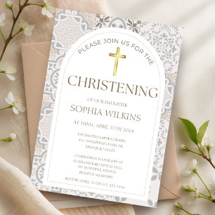Neutral Mediterranean Positano Tiles Christening Invitation