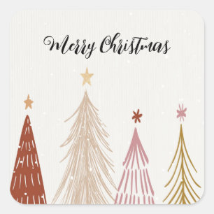 Neutral Merry Christmas Trees with Matching Stars Square Sticker