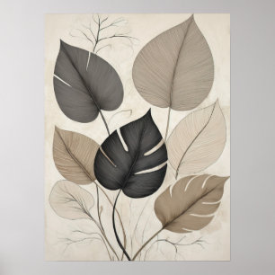 Neutral Minimal Leaf Modern Botanical Art Poster