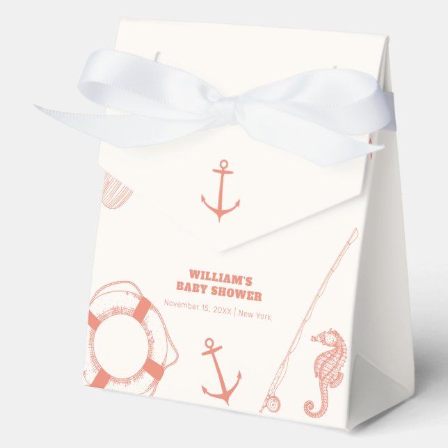 Neutral Minimal Nautical Fishing Boy Baby Shower  Favour Box (Front)