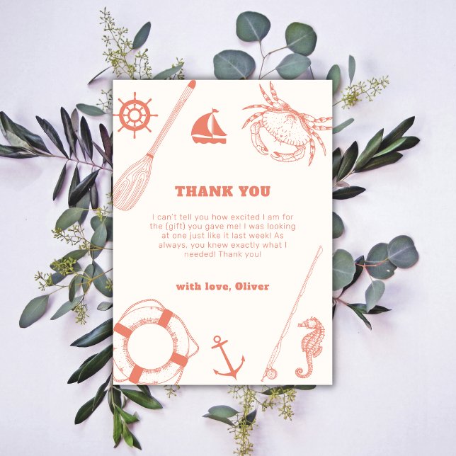 Neutral Minimal Nautical Fishing Boy Baby Shower  Thank You Card (Neutral Minimal Nautical Fishing Boy Baby Shower Thank You Card)