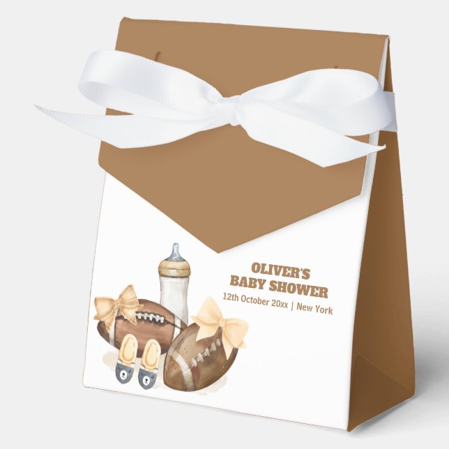 Neutral Minimal Touchdown Football Boy Baby Shower Favour Box (Front)