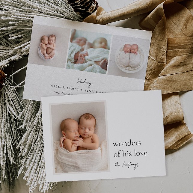 Neutral Minimal Twins Holiday Birth Announcement (Creator Uploaded)