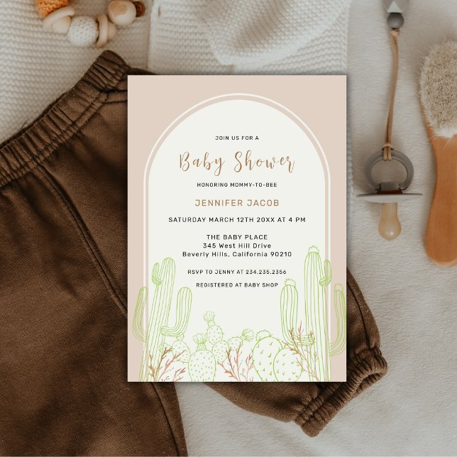 Neutral Minimalist Boho Cactus Arch Baby Shower Invitation (Neutral Minimalist Boho Cactus Arch Baby Shower Invitation)