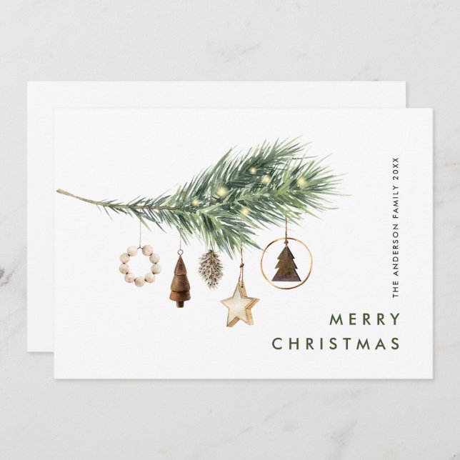 Neutral Minimalist Boho Christmas Composition Holi Holiday Card (Front/Back)