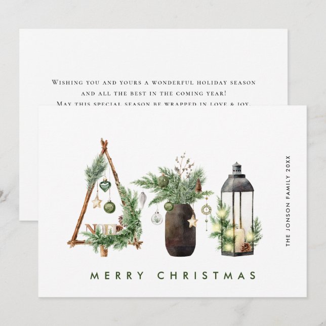 Neutral Minimalist Boho Christmas Composition Holiday Card (Front/Back)