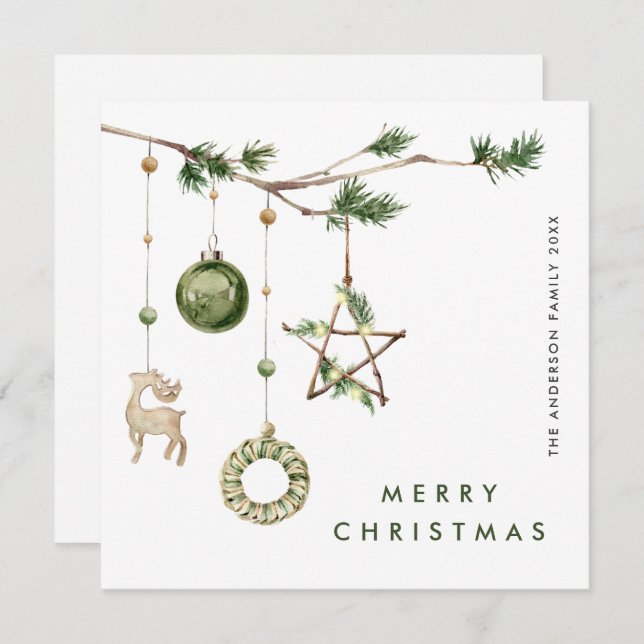 Neutral Minimalist Boho Christmas Composition Holiday Card (Front/Back)