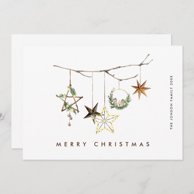 Neutral Minimalist Boho Christmas Composition Holiday Card (Front/Back)