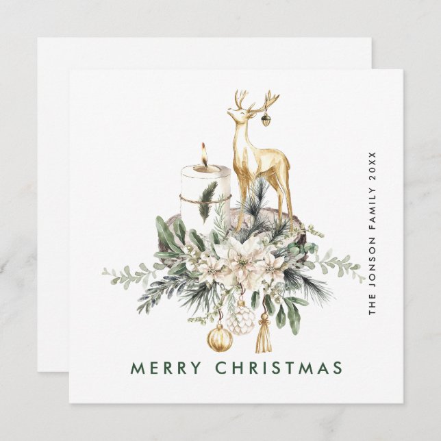 Neutral Minimalist Boho Christmas Composition Holiday Card (Front/Back)