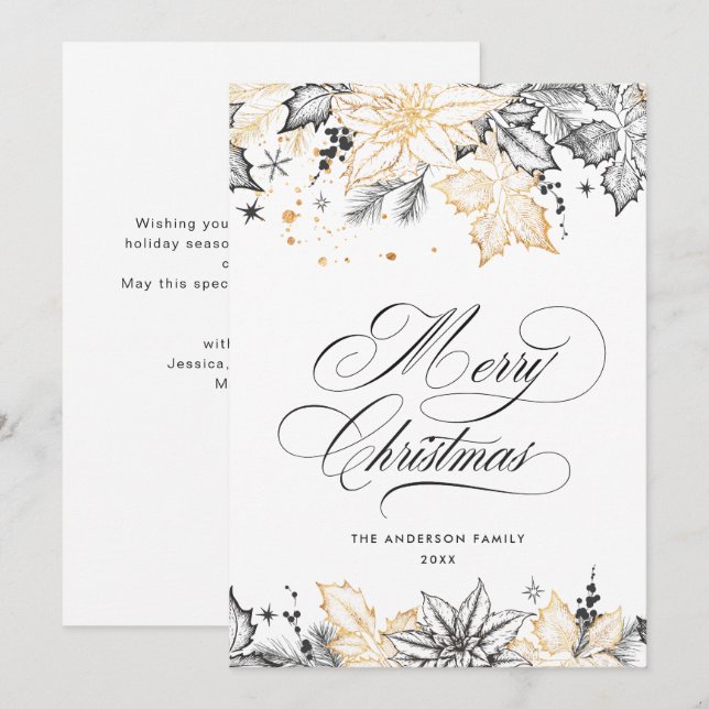 Neutral Minimalist Boho Christmas Composition Holiday Card (Front/Back)