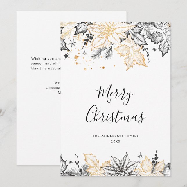 Neutral Minimalist Boho Christmas Composition Holiday Card (Front/Back)