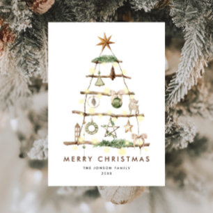 Neutral Minimalist Boho Christmas Composition Holiday Card