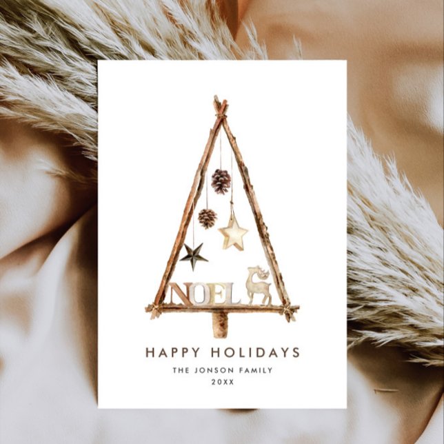Neutral Minimalist Boho Christmas Composition Holiday Card (Creator Uploaded)