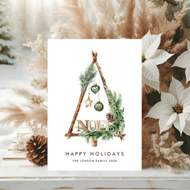 Neutral Minimalist Boho Christmas Composition Holiday Card (Creator Uploaded)