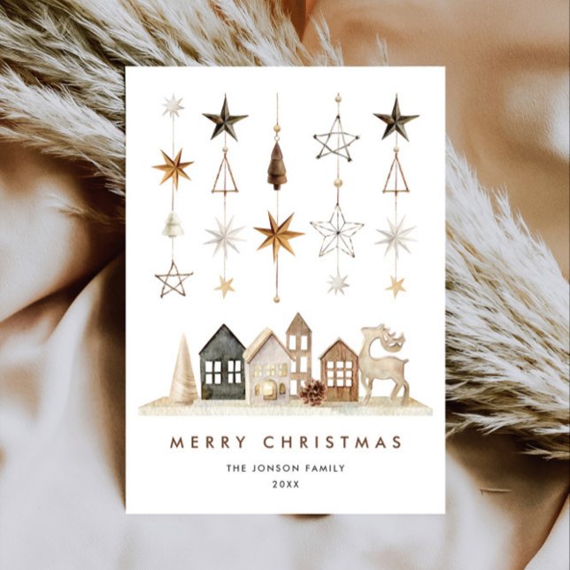 Neutral Minimalist Boho Christmas Composition Holiday Card (Creator Uploaded)