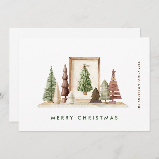 Neutral Minimalist Boho Christmas Composition Holiday Card (Front/Back)