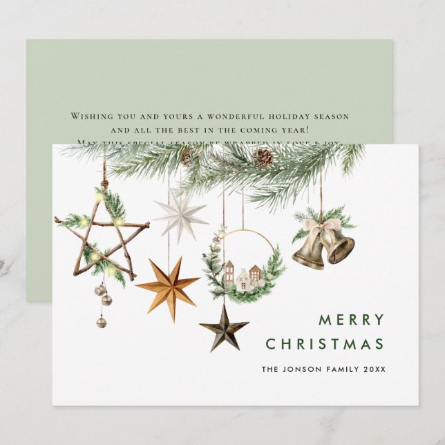 Neutral Minimalist Boho Christmas Composition Holiday Card (Front/Back)