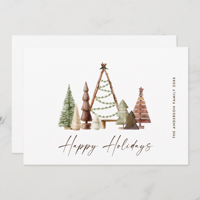Neutral Minimalist Boho Christmas Composition Holiday Card (Front/Back)