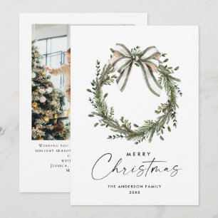 Neutral Minimalist Boho Christmas Wreath Photo Holiday Card