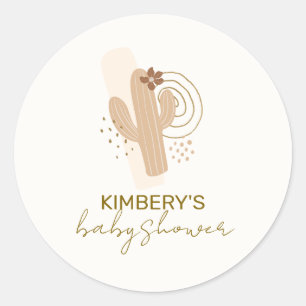 Neutral Minimalist Boho Desert Cactus Baby Shower Classic Round Sticker