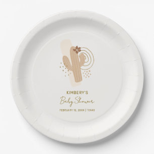 Neutral Minimalist Boho Desert Cactus Baby Shower Paper Plate