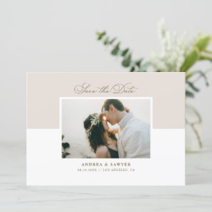 Neutral Minimalist Colorblock Elegant Script Photo Save The Date