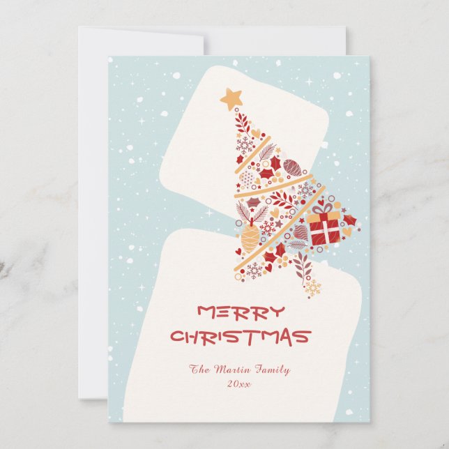 Neutral Minimalist Gift Tree Merry Christmas Card (Front)