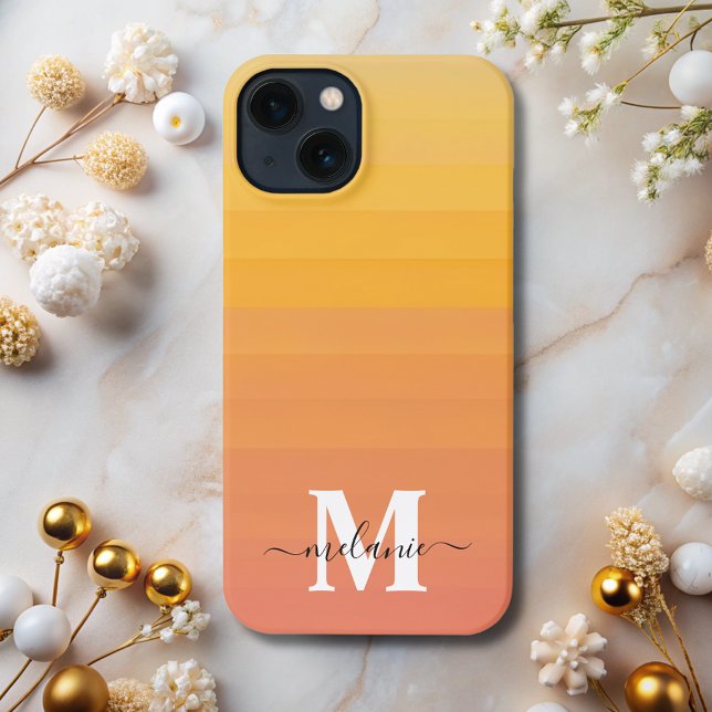 Neutral Minimalist modern orange monogram  iPhone Case (Creator Uploaded)