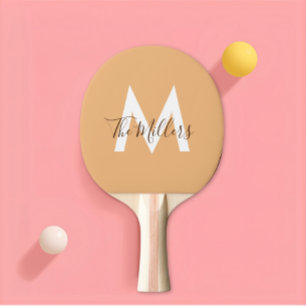  Neutral Minimalist modern orange monogram  Ping Pong Paddle