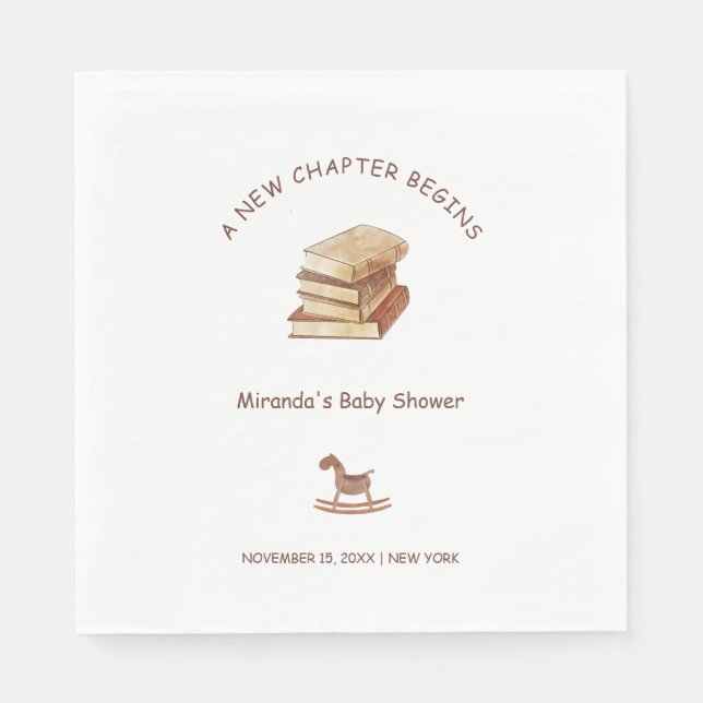Neutral Minimalist New Chapter Book Baby Shower Napkin (Front)