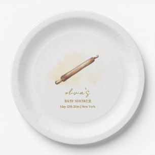 Neutral Minimalist Pastry Chef Baby Shower Paper Plate
