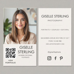 Neutral Minimalist Photographer Photo QR Code Business Card