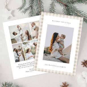 Neutral Minimalist Plaid Double-Sided Photo Holiday Card