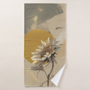 Neutral Minimalist Sunflower Outline Bath Towel Set