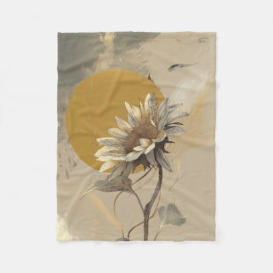 Neutral Minimalist Sunflower Outline Fleece Blanket
