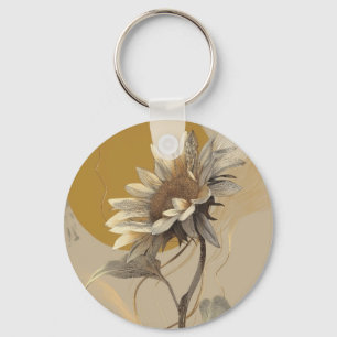 Neutral Minimalist Sunflower Outline Key Ring